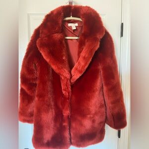 H&M Red Faux Coat, Size 6